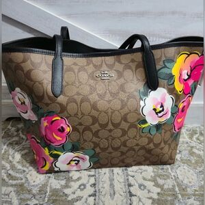 Coach Floral Brown Tote Bag